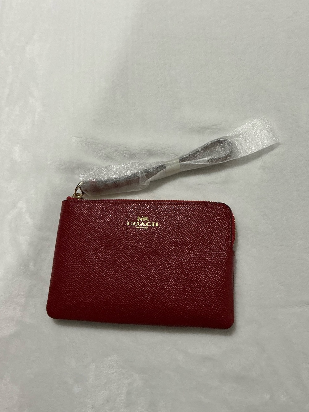 Coach Red Leather Wristlet with Gold Logo